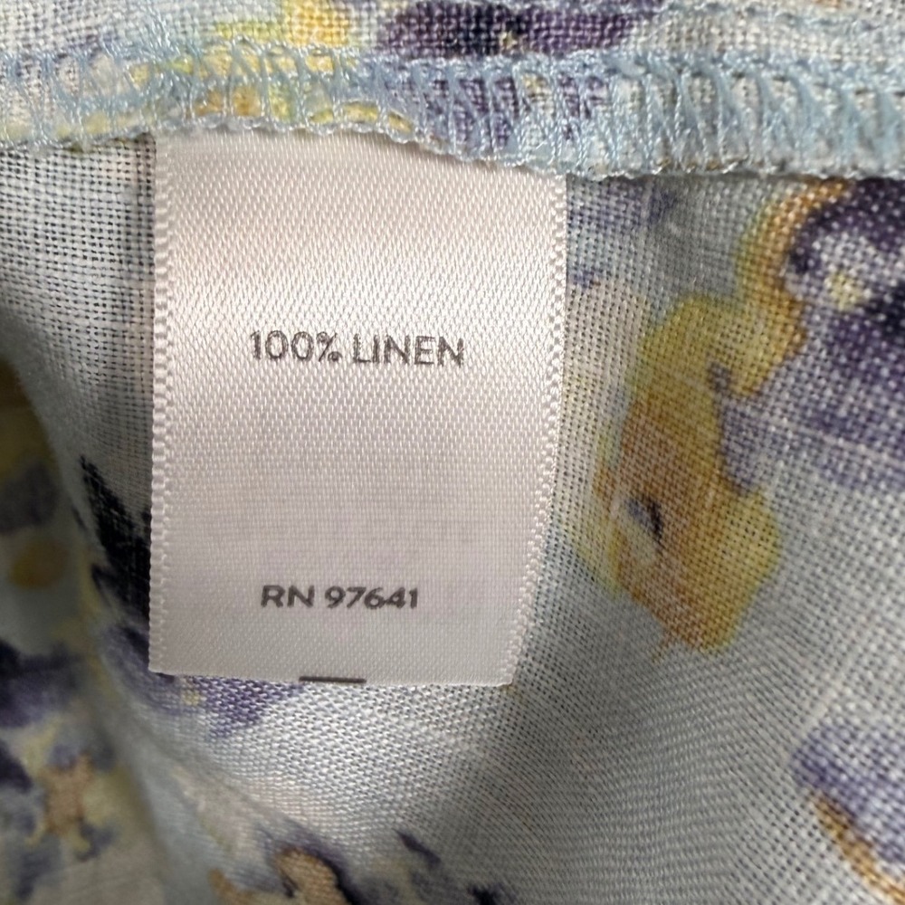 J.Jill Love Linen Floral Watercolor Tunic Top Blue Yellow 3/4 Sleeve‎ Small - Picture 5 of 8